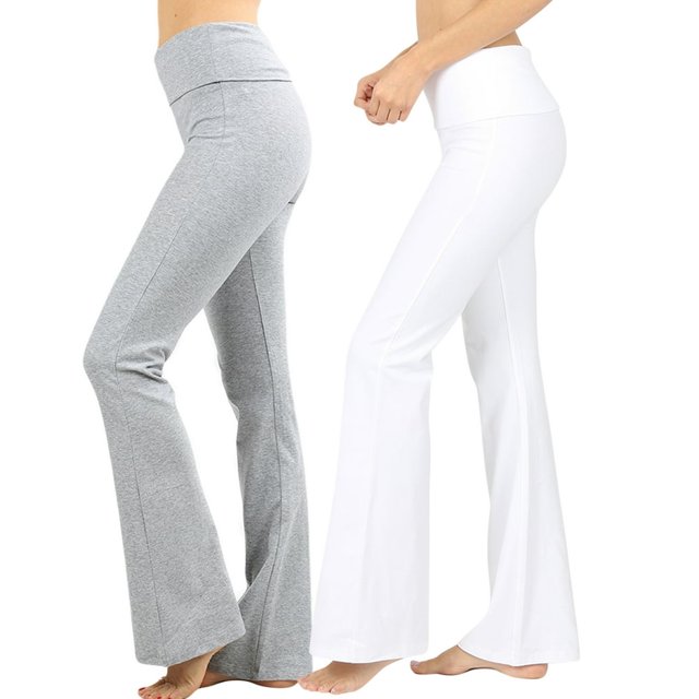 CHUANK Womens & Plus Stretch Cotton Fold-Over High Waist Bootcut Workout Flared Yoga Pants