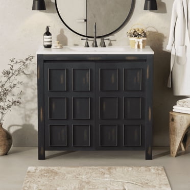taoruifang 36 " Bathroom Vanity Organizer with Ceramic Sink, Set Bathroom Storage Cabinet, Vintage Espresso