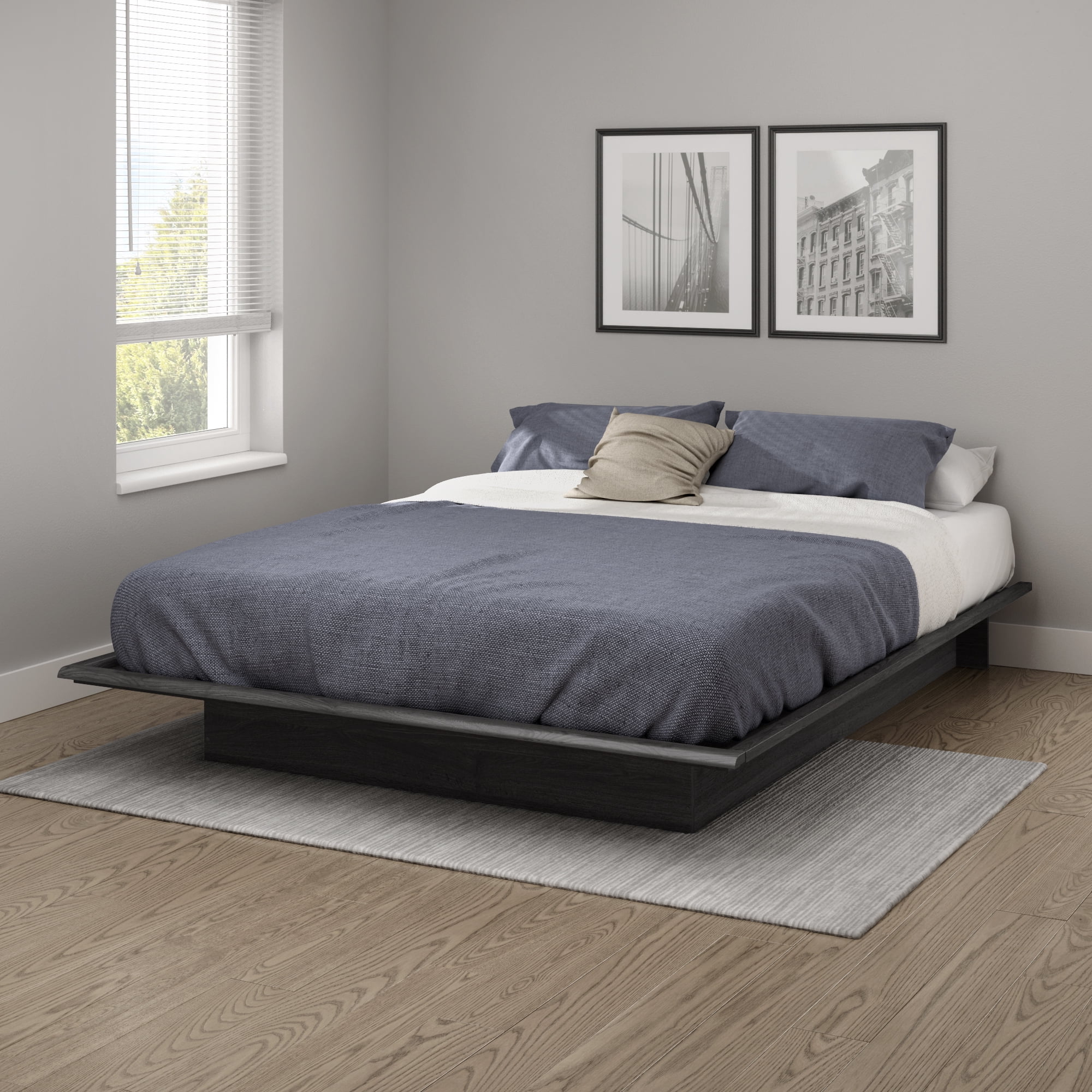 South Shore Step One Queen Platform Bed, in Gray Oak