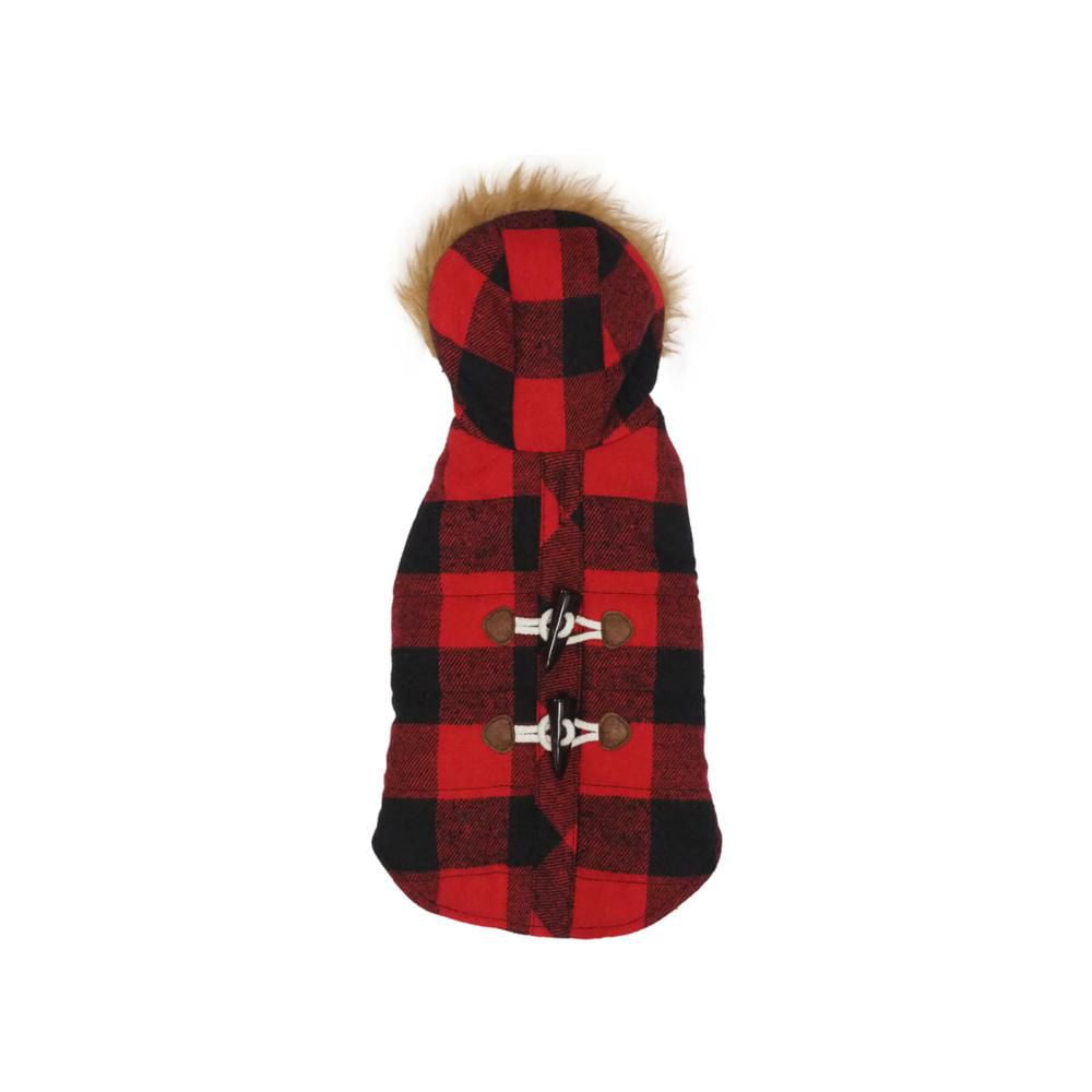 Holiday Time Vêtements pour chiens: Veste à capuche pour l'automne et l'hiver, tissu écossais rouge et noir, taille XS-XL