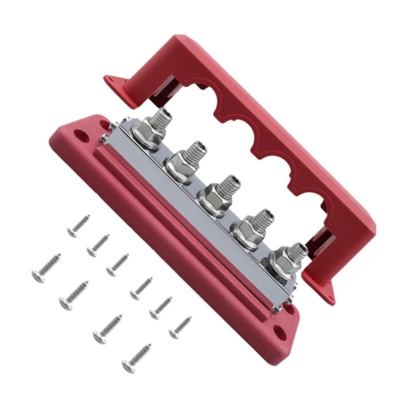 Thinsony Bus Bar 300V 600A 5 Post Power Distribution Block for Marine Boat Yacht Red 18x5.2x5.4cm