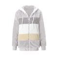 thumbnail image 4 of EGNMCR Womens Winter Fuzzy Fleece Jacket Hooded Color Block Patchwork Cardigan Zipper Pullover Coats Outerwear with Pockets, 4 of 5