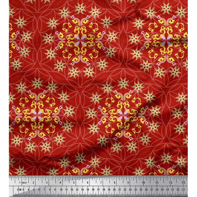 Soimoi Rayon Fabric Moroccan Damask Print Fabric by Yard 56 Inch Wide