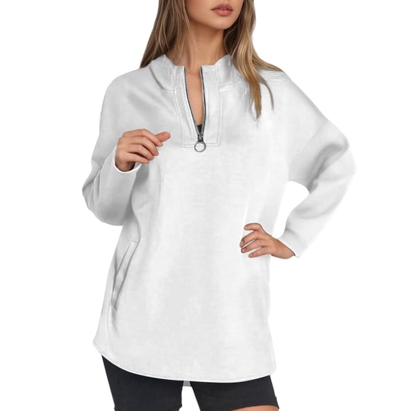 Casual Sweaters for Women for Fall Women S Sweat Shirts Tunic Hoodie Hoodies Long Sleeve Splice 3 Color Hooded Sweatshirt Long Fashion Sweater ’ s Fall/ Winter Half Zip Hoodie White