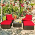 thumbnail image 2 of Costway 5PCS Patio Rattan Wicker Furniture Set Armless Sofa Cushioned Red, 2 of 10