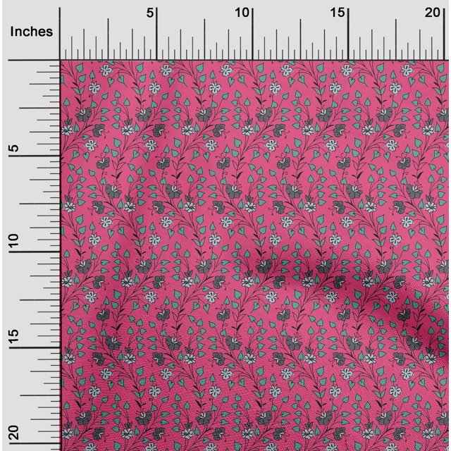 oneOone Cotton Cambric Fabric Leaves & Floral Block Print Sewing Fabric BTY 56 Inch Wide