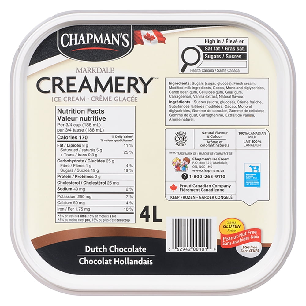 Chapman's Markdale Creamery Crème Glacée au Chocolat Hollandais en Bac