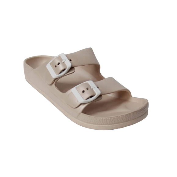 H2K Sandales à Enfiler Légères et Confortables pour Femmes en EVA, Souples, à Double Boucle Ajustable, Plates, Buddy, 8, Nude
