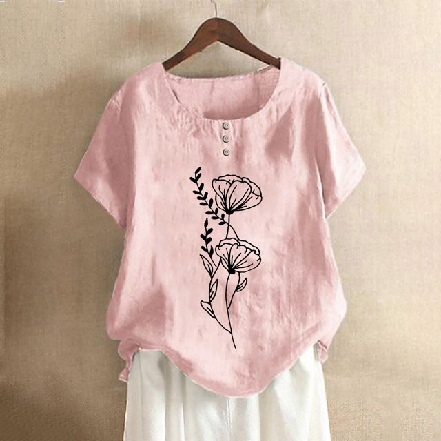 Lolmot Blouses pour Femmes, Blouses Décontractées à Imprimé pour Femmes à la Mode Chemises à Boutons Manches Courtes Col Rond Hauts