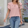thumbnail image 2 of Timegard Tops for Women Ruffle Short Sleeve Round Neck T Shirts Fashion Casual Solid Color Dressy Blouses, 2 of 7