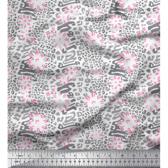 Soimoi White Cotton Voile Fabric Leopard Animal Skin Decor Fabric Printed Yard 42 Inch Wide