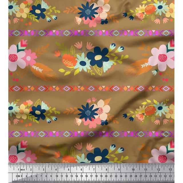 Soimoi Poly Georgette Fabric Leaves & Floral Artistic Fabric Prints by Yard 52 Inch Wide