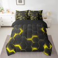 thumbnail image 2 of YST 7 Piece Yellow Honeycomb Print Bed in a Bag, Modern Abstract Geometrical Bedding Set, Twin Size, Black Hexagonal Pattern, Polyester Microfiber, Comforter & Duvet Type, 7 Count, 2 of 5