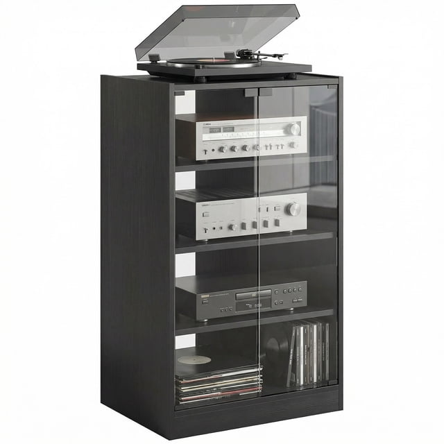 HOMCOM Meuble Multimédia à 5 Niveaux avec Tablettes Réglables à 3 Niveaux Noir