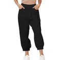 thumbnail image 2 of Pantalons Haren en Coton Lin Ample Taille Haute Bas Fermé Décontracté Noir, 2 of 8