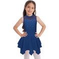thumbnail image 1 of Girls Shiny Rhinestones Sleeveless Figure Ice Skating Dress Ballet Lyrical Modern Dance Performance Navy Blue 16, 1 of 7