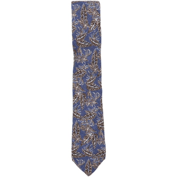 Gierremilano Cravate pour Homme en Lin Bleu Acier / Brun Blanc à Feuilles Florales - Taille Unique