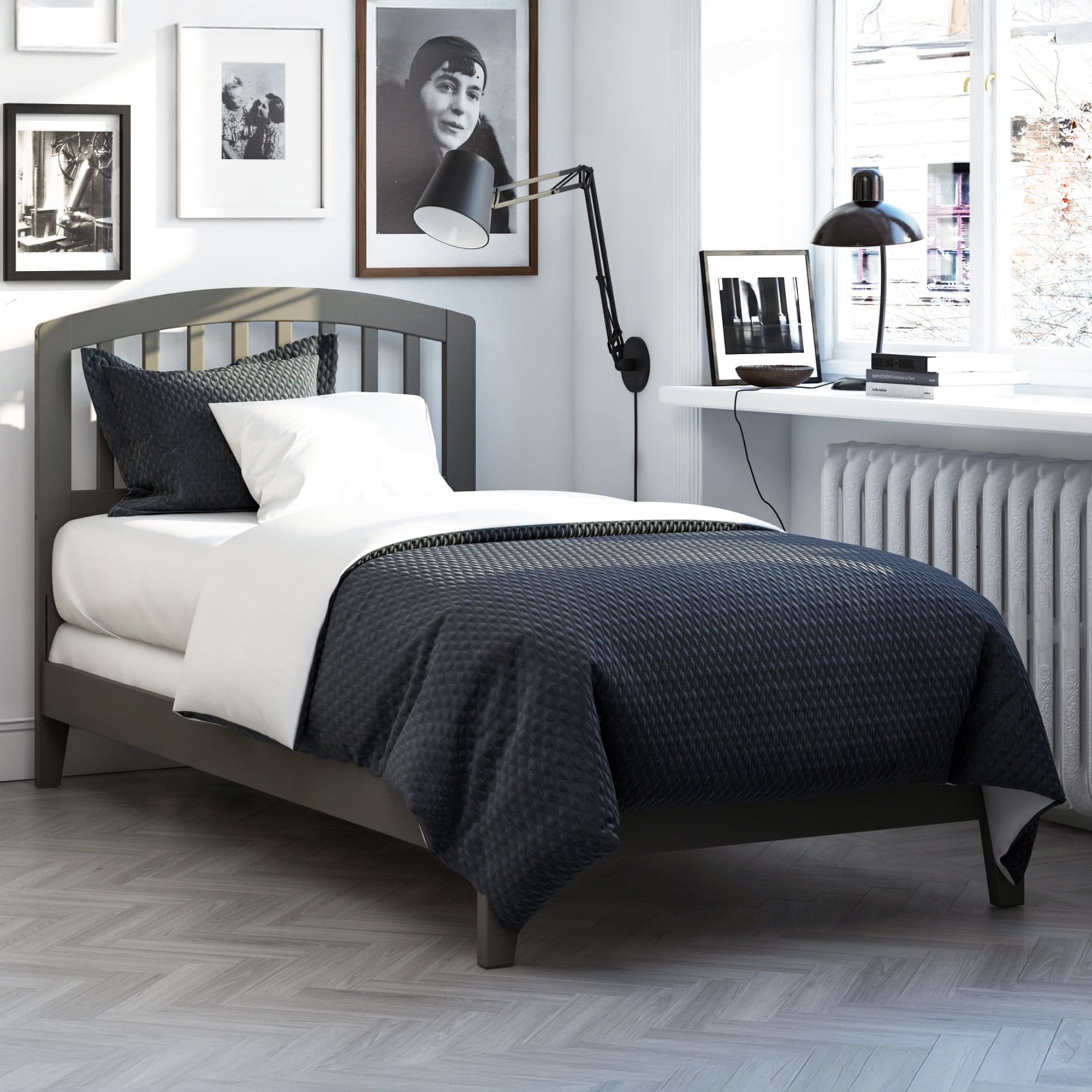 Richmond Twin Solid Wood Foundation Bed in Grey