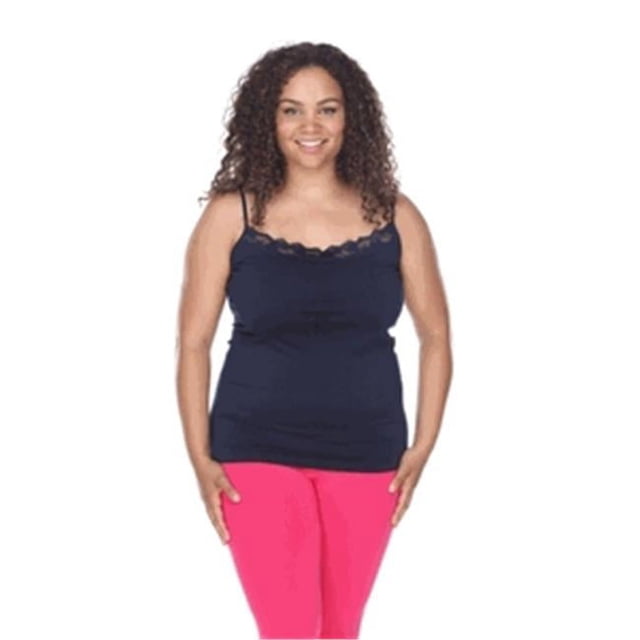 White Mark Universal PS132-02 Plus Size Lace Trim Tank Top, Navy - One Size