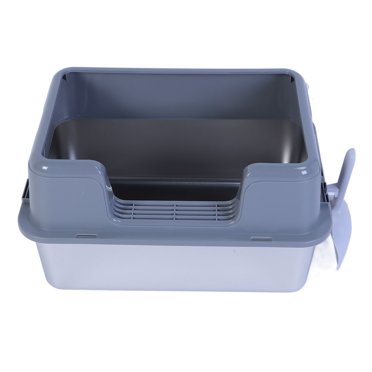 Metal Cat Litter Box, Stainless Steel High Sided Large Metal Litter Box Kitty Litter Box Semi Closed Cat Litter Box for Indoor Cats