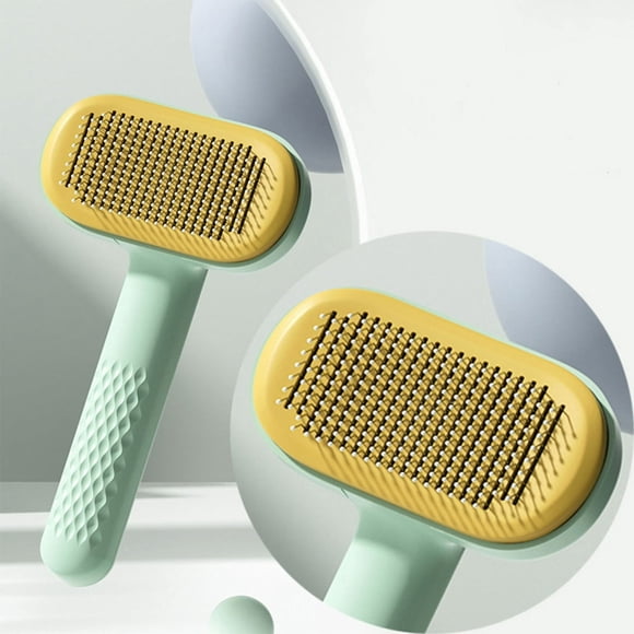 AMERTEER Cat Brush for Shedding and Grooming Self Cleaning Slicker Brush for Cats Pet Slicker Brush for Kitten Dog Massage and Removal of Loose Hair Green