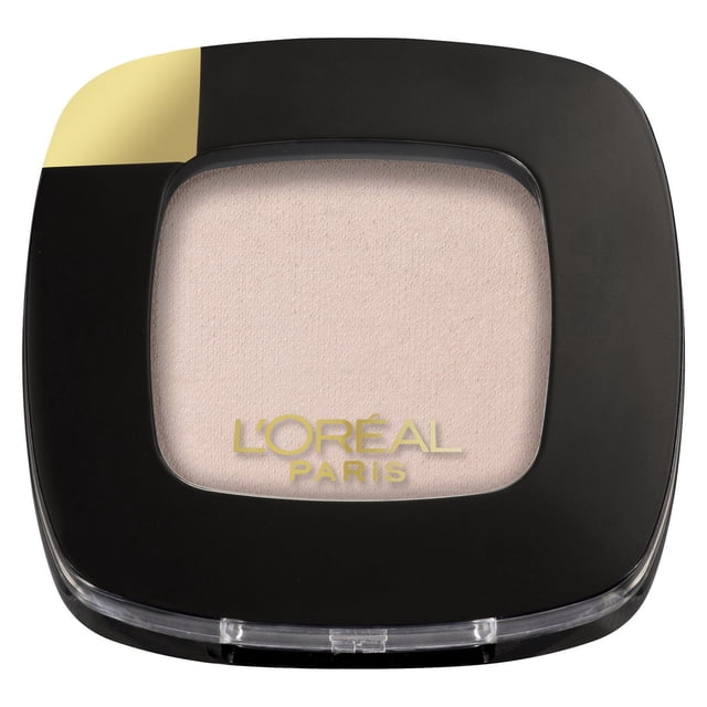L'Oreal Paris Colour Riche Mono Eyeshadow in a black and gold square compact featuring a light beige cream eyeshadow with a smooth texture and the L'Oreal Paris logo in gold, ideal for precise and comfortable eye makeup application.