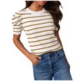 thumbnail image 2 of SDNall Femmes Manches Courtes Tricot Tops Tendance Col Ras du Cou Rayé T-Shirts Casual Été Chemisiers, 2 of 9