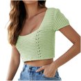 thumbnail image 1 of Timegard Crop Tops for Women Short Sleeve Square Neck Back Drawstring Tie Slim Casual Going out Tops, 1 of 4