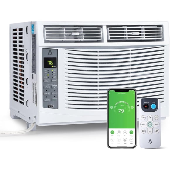 Ourlova 6000 BTU Window Air Conditioner Cools 250 Sq. Ft with AC Unit with Remote Control and 3 Fan Speeds in White