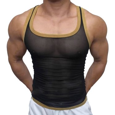 Sexy Men's Underwear Soft Mesh Sleeveless Shirts T-Shirt Tank Top Fishnet Clubwear See Through Undershirt