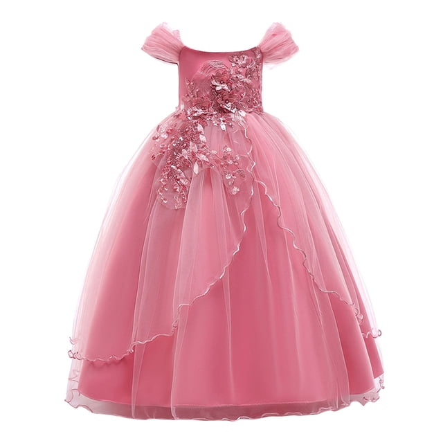 WEAIXIMIUNG Robes Florales pour Ados 10-12 Robe pour Enfants Robe Ligne Épaule Fille Robe de Performance Longue Robe à Pommeau Robe de Fête