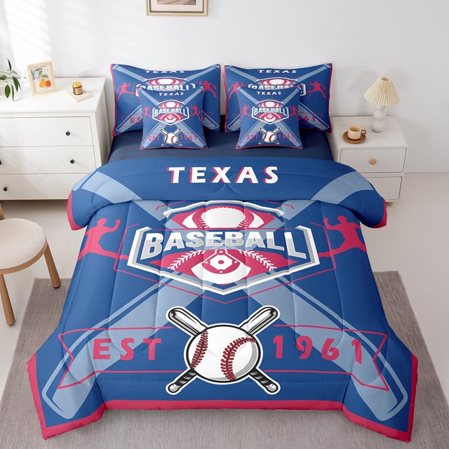 YST King Comforter Set for Baseball Decor - 7 Pieces Baseball Player Bedding Sets King Bed in a Bag with Reversible Baseball Bed Set,Comforter, Sheets, Pillowcases & Shams,Texsa