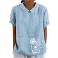 thumbnail image 2 of Jsaierl Chemises en Lin d'Été pour Femmes Imprimé Pissenlit Col à Revers Manches Courtes Blouses Simples Décontractées Polyvalentes, 2 of 4