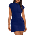 thumbnail image 2 of Robe d'Été pour Femme à Col Montant à Manches Courtes, Mini Robe de Boîte de Nuit Bleu Foncé TG, 2 of 8