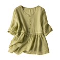 thumbnail image 1 of Timegard Hauts Grande Taille pour Femmes en Coton et Lin à Manches Courtes, Col en V, Boutons, Volants, Fluides, Décontractés, Amples, 1 of 5