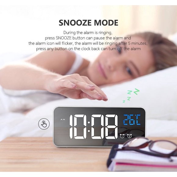 ShenMo 1pc [Rechargeable] Creative Multifunctional Electronic Clock Silent LED Mirror Alarm Clock