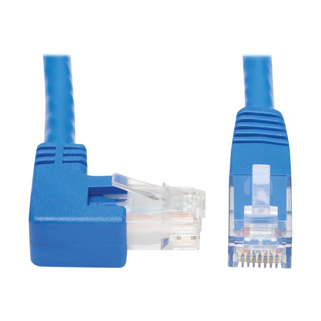Eaton Tripp Lite Series Right-Angle Cat6 Gigabit Molded UTP Ethernet Cable (RJ45 Right-Angle M to RJ45 M), Blue, 15 ft. (4.57 m) - Patch cable - RJ-45 (M) to RJ-45 (M) right-angled - 15 ft - UTP - CAT 5/5e/6 - molded, stranded - blue