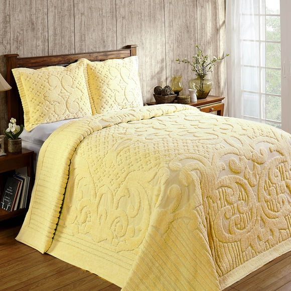 Better Trends Ashton Collection, Couvre-Lit en Chenille Tufté à Motif Médaillon, Taille : 120 X 110 Pouces, 100 % Coton, Jaune