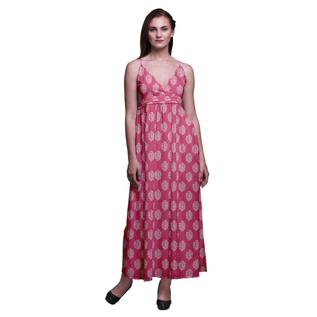 Bimba Robe Longue Maxi à Bretelles Spaghetti Ajustables Imprimée au Bloc, Tenue de Plage d'Été - Moyen