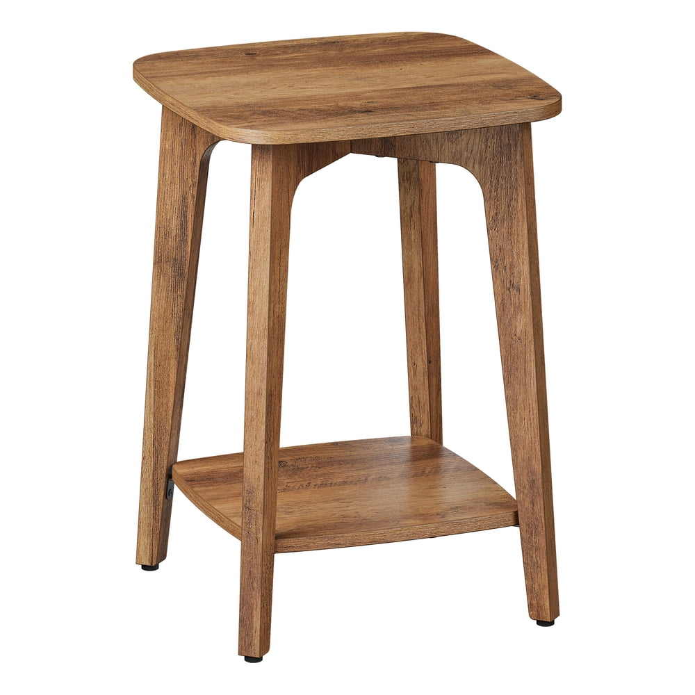 VASAGLE MAEZO Collection - Side Table, 2-Tier Small Square End Table, Nightstand with Tapered Legs, Curved Transitions, for Small Spaces, Living Room, Bedroom, Honey Brown