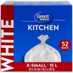 Great Value X-Small Kitchen Garbage Bags, 15L , 52bags