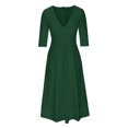 thumbnail image 4 of Meichang Robe Femme à Manches 3/4, Coupe Trapèze, Aguichant, Décolleté en V Profond, Robes Maxi avec Poches, Robe d'Été Évasée et Évasée, Douce et Extensible, Robe de Bal, de Soirée, de Fête, 4 of 7