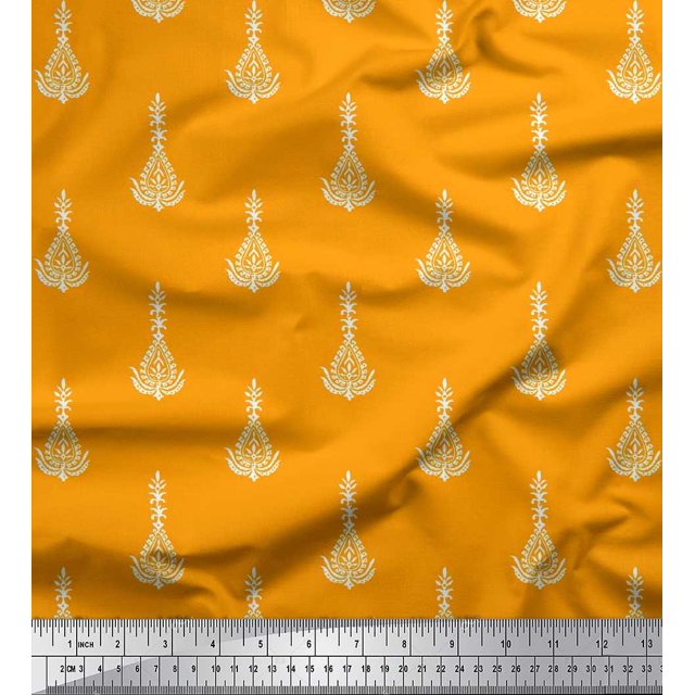 Soimoi Rayon Fabric Leaves & Floral Block Print Sewing Fabric Yard 56 Inch Wide