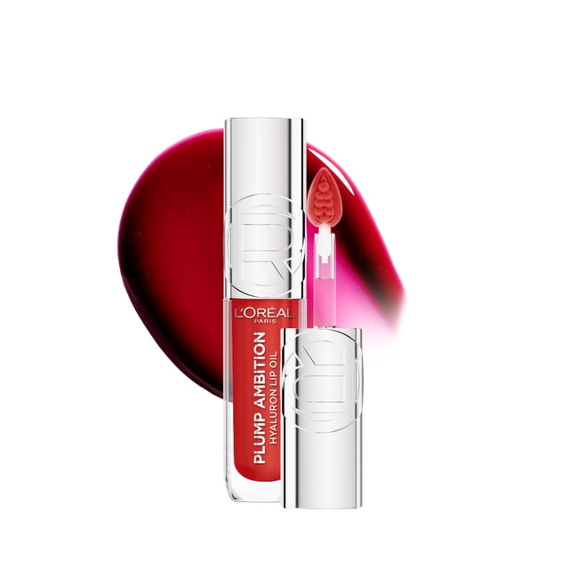 L’Oréal Paris Huile à Lèvres Teintée Plump Ambition, Brillant à lèvres repulpant, Léger picotement, Non collant, Hydratant, Infusé d'acide hyaluronique, ROUGE IN LOVE, 5 ml