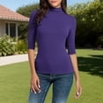 thumbnail image 2 of T-shirt à Col Montant pour Femme 2025 - Manches Mi-Longues Extensible / Haut Ajusté Style Bureau Décontracté, 2 of 9
