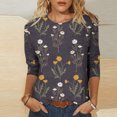 thumbnail image 2 of Pompotops T-shirt Ample Imprimé pour Femme Blouse à Manches 3/4 Col Rond Hauts Décontractés Liquidation, 2 of 5