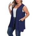 thumbnail image 4 of VEKDONE Plus Size Woman Solid Color Cardigan Pocket Sleeveless Tops Blouse T-Shirt Navy XL, 4 of 7