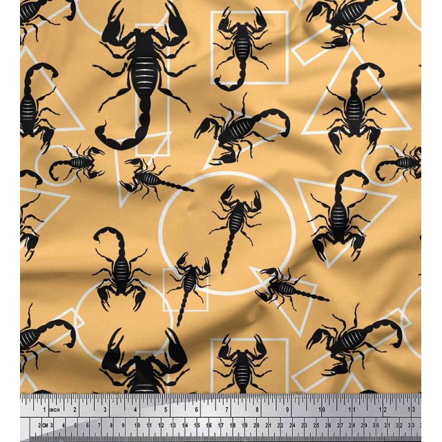 Soimoi Modal Satin Fabric Geometric Shapes & Scorpion Insects Decor Fabric Printed Yard 42 Inch Wide