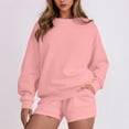 thumbnail image 2 of HAiming Ensemble 2 Pcs pour Femmes Chandail Col Rond Chandails en Molleton et Shorts Surdimensionnés Amples, 2 of 5