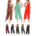 thumbnail image 4 of Summer Women Jumpsuit with Pockets Sleeveless Wide Legs Plus Size Overalls, 4 of 6